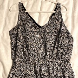 LOFT black and Cream floral sleeveless dress with Double V-Neck Size 14